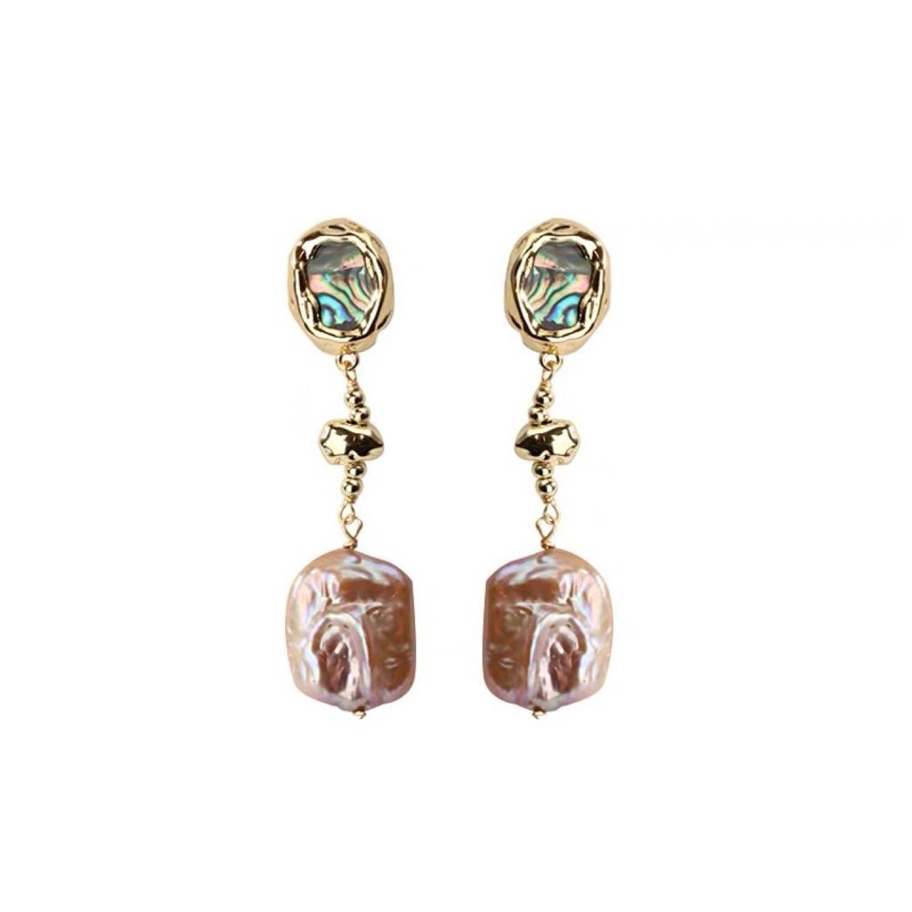 Natural oil painting texture baroque light pink purple pearl earrings French retro fashion niche design stud earrings women
