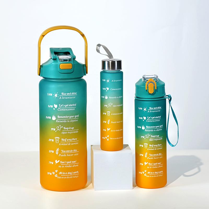 Set of 3 Large Capacity Gradient Sports Water Bottles 300ml 800ml 2000ml with Straw Modern Design in Multiple Colors Drinkware 300ML 800ML 2000ML