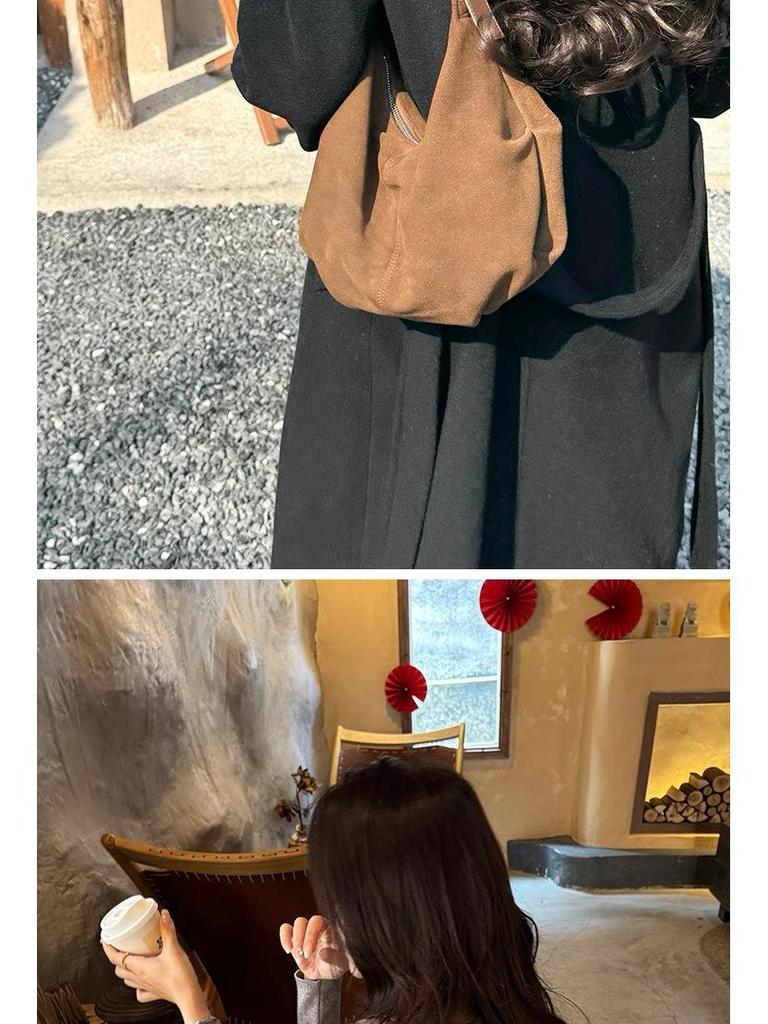 2025 Wildleder Knödelbeutel: Koreanische Retro Umhängetasche mit mattem Maillard-Design