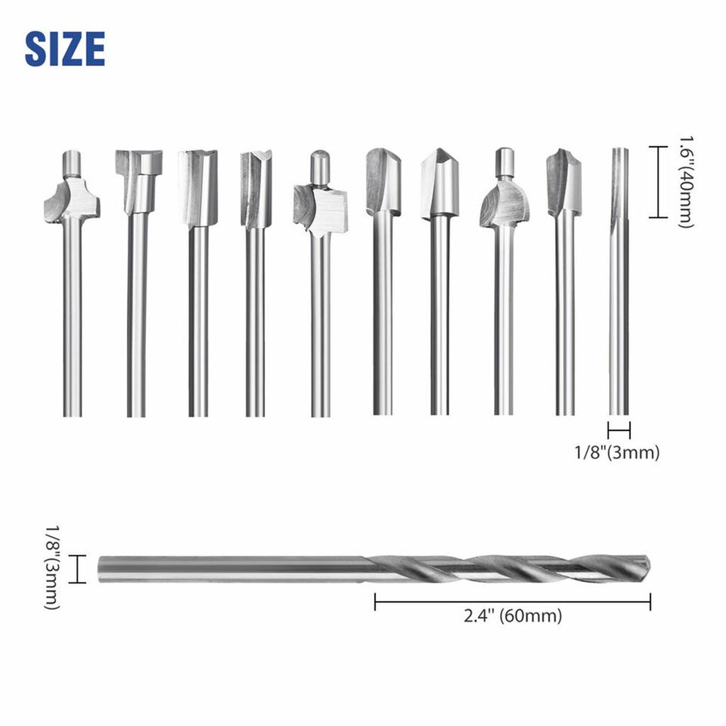 15pcs 1/8" Shank Router Bit Set Engraving Milling Cutter Twist Drill Bits DIY Woodworking Carving Drilling Rotary Tools