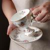 Nordic Bone China Coffee Cups and Saucers Light Luxury Niche Phnom Penh Ceramic Cups Retro Flowers and Birds High-end Afternoon Teacup