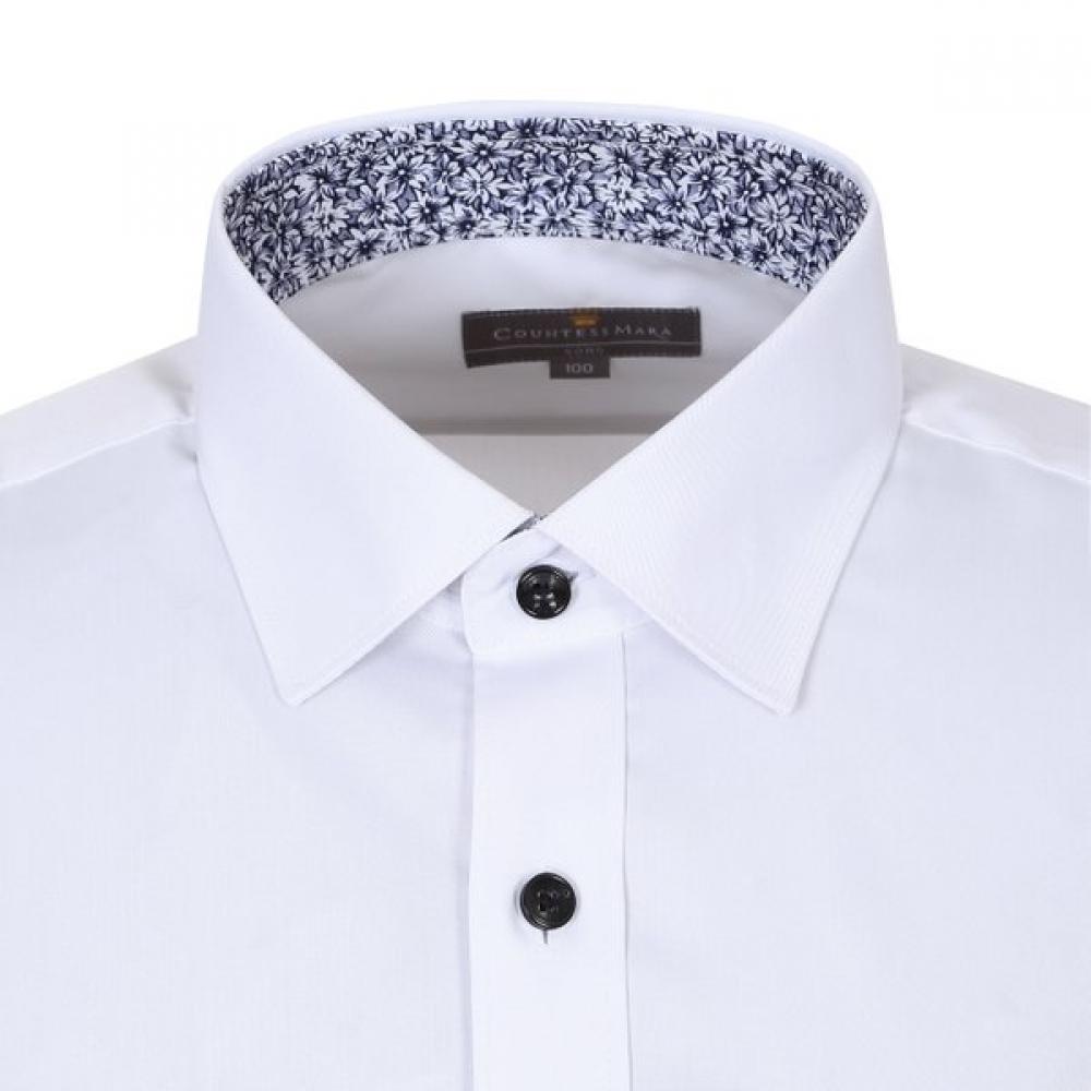 Countess Mara Slim Fit White Stretch Long Sleeve Shirt