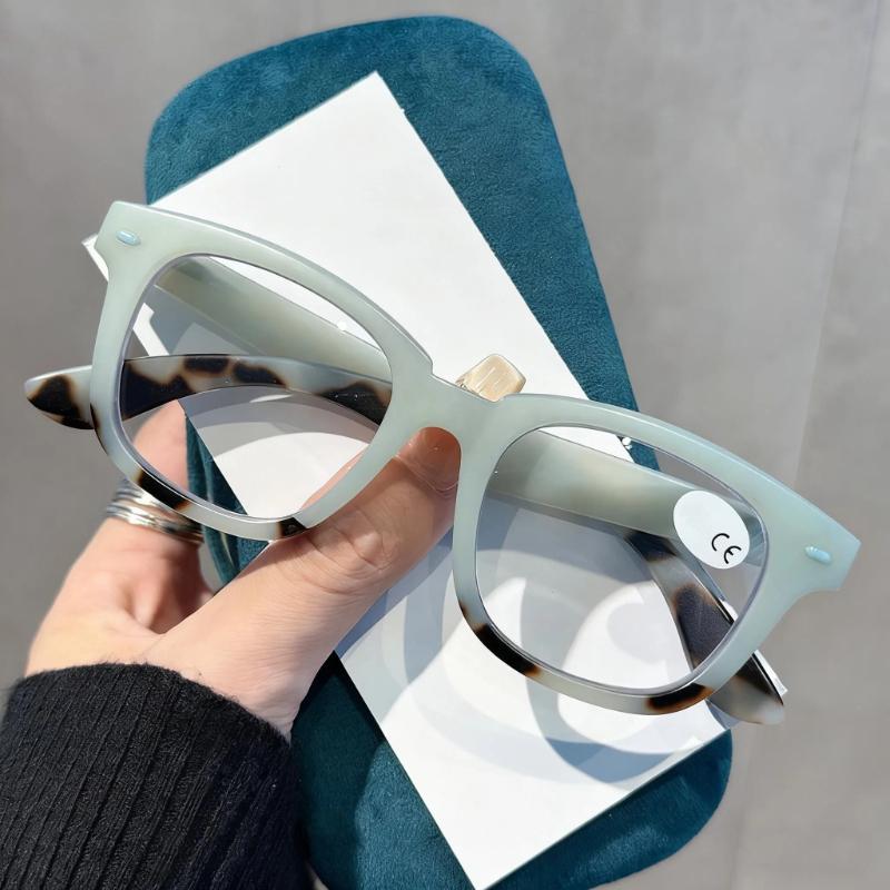 New Square Frame Studs Presbyopia Glasses Oversized Fashion Color-Block Blue Light Blocking Reading Glasses with Plus Diopters