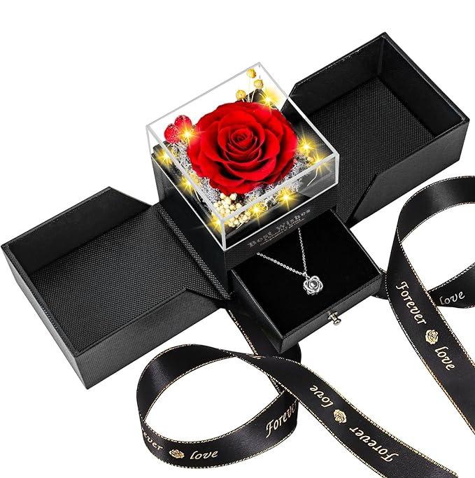 Eternal Flower Acrylic Drawer Rigid Jewelry Packaging Box with Square Design and Embossing for Valentine's Day High-End Gift