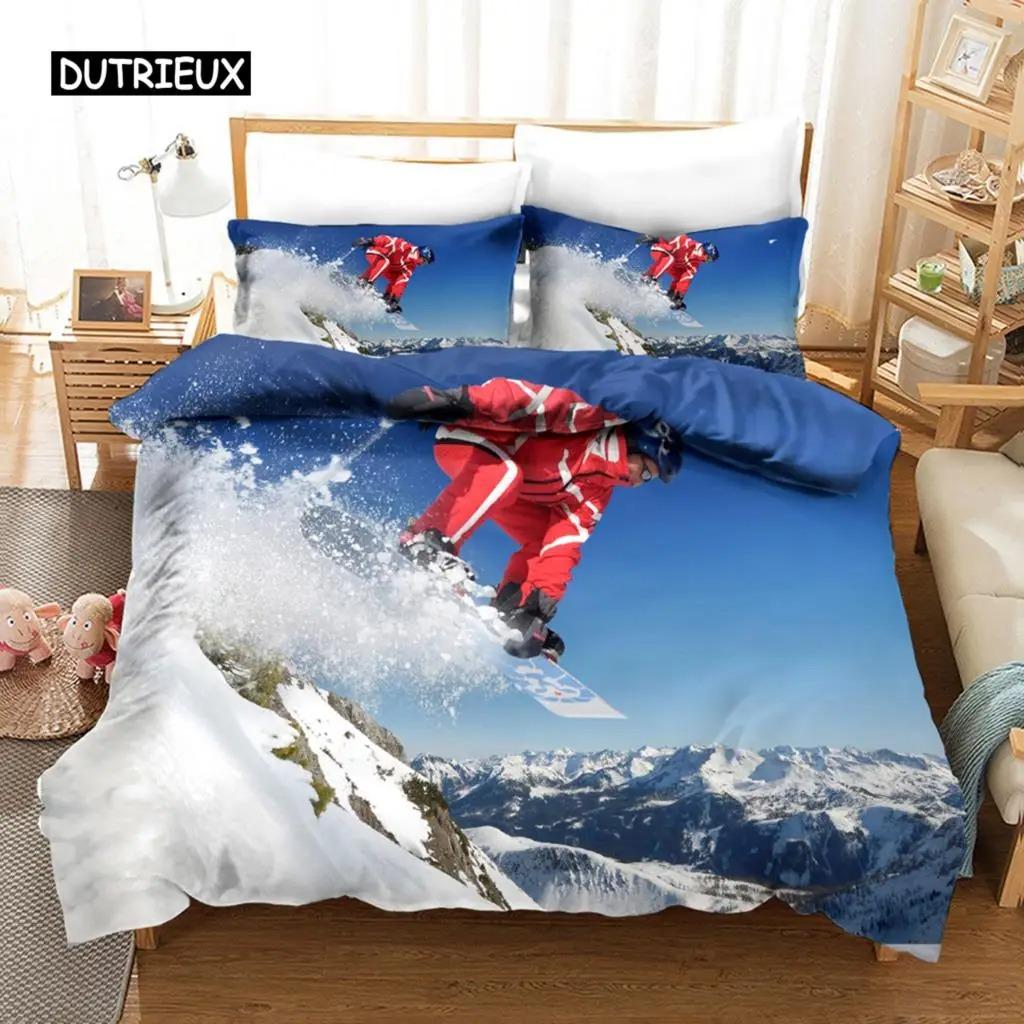 

Пододеяльник для лыжного спорта из микрофибры с изображением экстремальных видов спорта, комплект постельного белья для зимних видов спорта, лыжи, снег, горный пейзаж, двуспальная кровать, королева, пододеяльник 70x133cm 2pcs