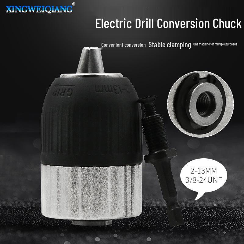 Hex Shank Hand Drill Conversion Chuck, 2-13mm Clamping Range, 3/8-24UNF Threaded Extension Rod
