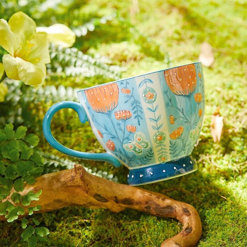 JOYYE Hand-Painted Ceramic Mug with Spoon
