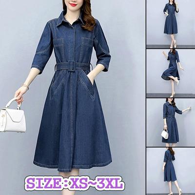 2023 Spring and Autumn Korean Edition Temperament Dress with Waist Wrapped and Slim Denim Skirt New Popular Fashion Shirt Skirt