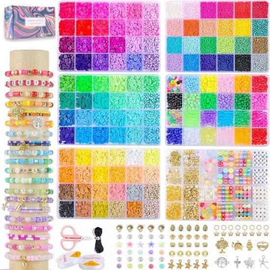 

occalong 6 Box Set Friendship Bracelet Making Kit – 13000 Pcs, DIY Jewelry Making Set – Includes Clay Beads, Seed Beads,Pony Beads, Charms, and Pastel Waves