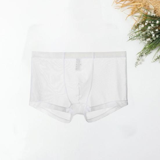 Men Boxers Breathable Elastic Mesh Low Waist Ice Silk Cooling Anti-septic See-through Men