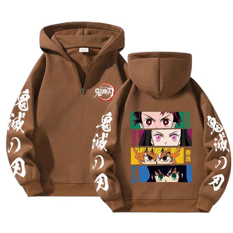 Unisex Bluza z Kapturem Anime Zapinana na Zamek Luźny Krój Długi Rękaw Bluza Jesienna Codzienna