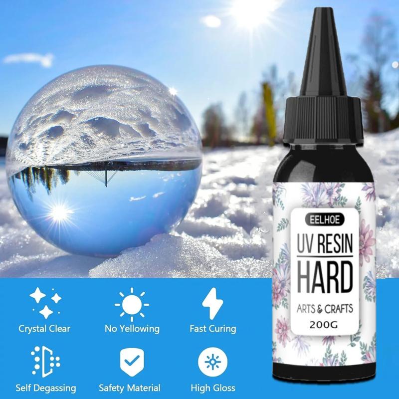 200g Hard UV Resin Glue Crystal Clear Ultraviolet Curing Epoxy Resin Solar Cure Activated UV Glue DIY Jewelry Craft Making Tools