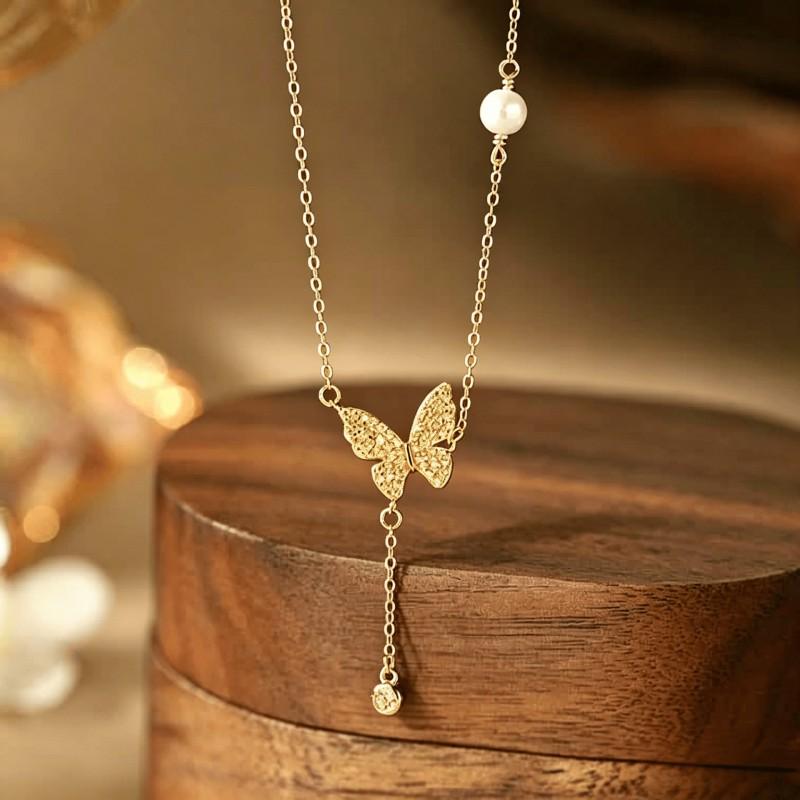 Butterfly Tassel Necklace Women Luxury Clavicle Chain Dainty CZ Pendant Ins Style