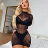 Women's Long Sleeve Bodycon Mini Dress Mock Neck Hollow Out Sheer Mesh Cover Up Dress Backless Erotic Clothes