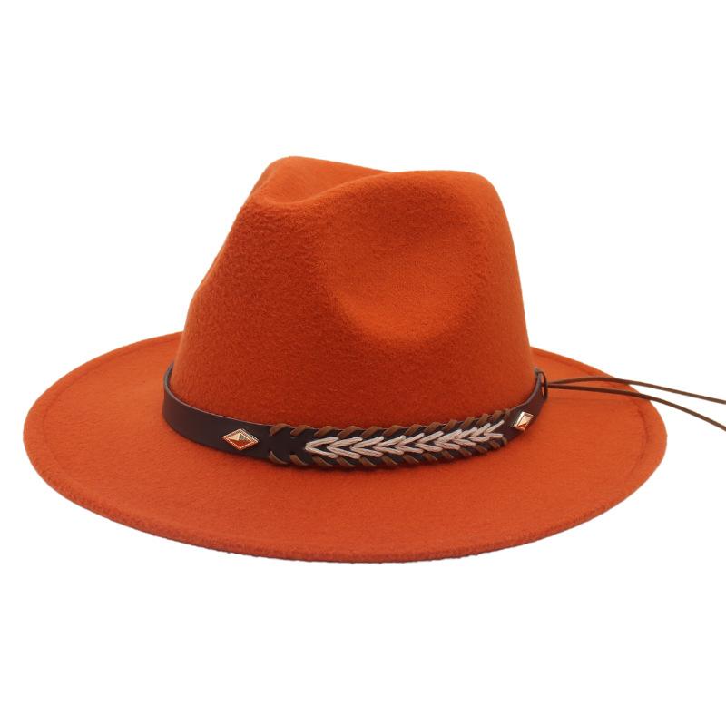 Cross-Border New Woolen Jazz Hat With Felt Hat Large Brim Fashion Top Hat Couple British Gentleman And Lady Hat