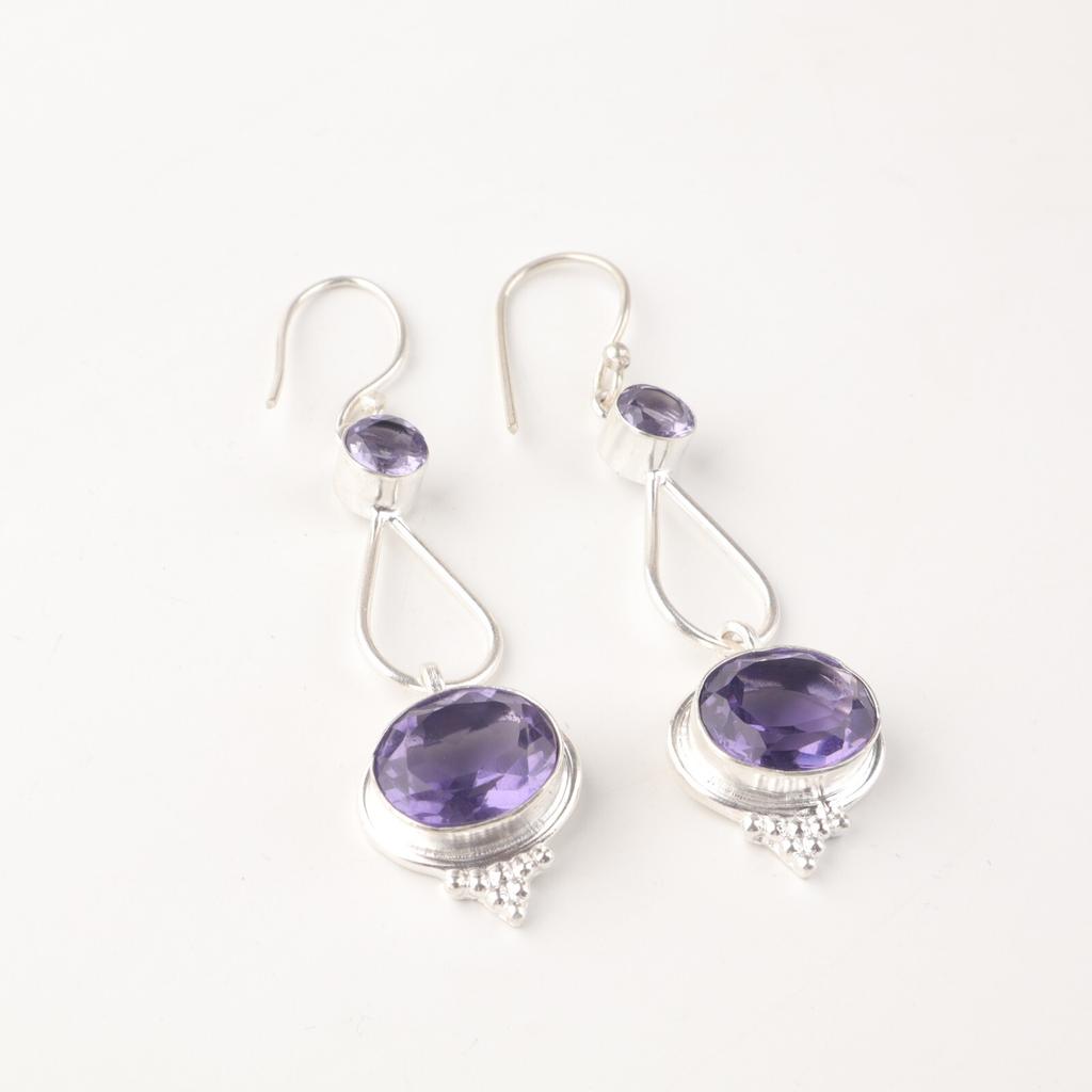 Natürlicher Iolith Edelstein 925 Sterlingsilber Schmuck Handgefertigte Hängeohrringe 2.50" EE-132-2