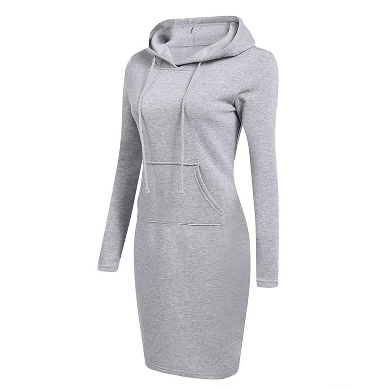 Women Casual Long Sleeve Hooded Pockets Sweater Dress
