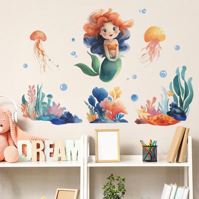 Cartoon Underwater Creatures and Mermaid Bathroom Home Decoration and Beautification Stickers