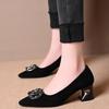 Rhinestone low-heeled shoes pointed single shoes women's new women's fashion black not tired feet women's shoes autumn light mouth shoes