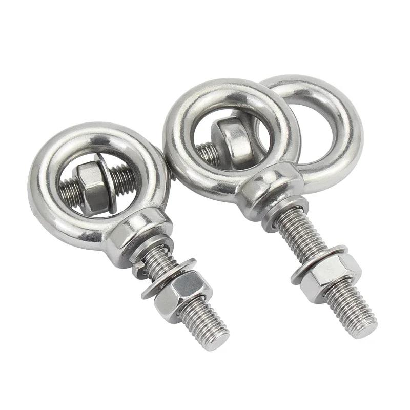 304 Stainless Steel M3 M4 M5 M6 M8 Ring Eyebolts with Nut Washer Gaksets Set Extended Bolts Marine Lifting Ring Screws and Nuts