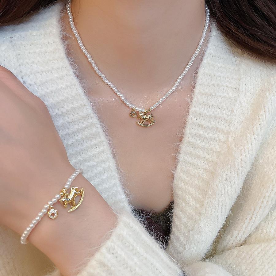 French simple zircon natal year pony pendant necklace accessories women's sweater chain necklace