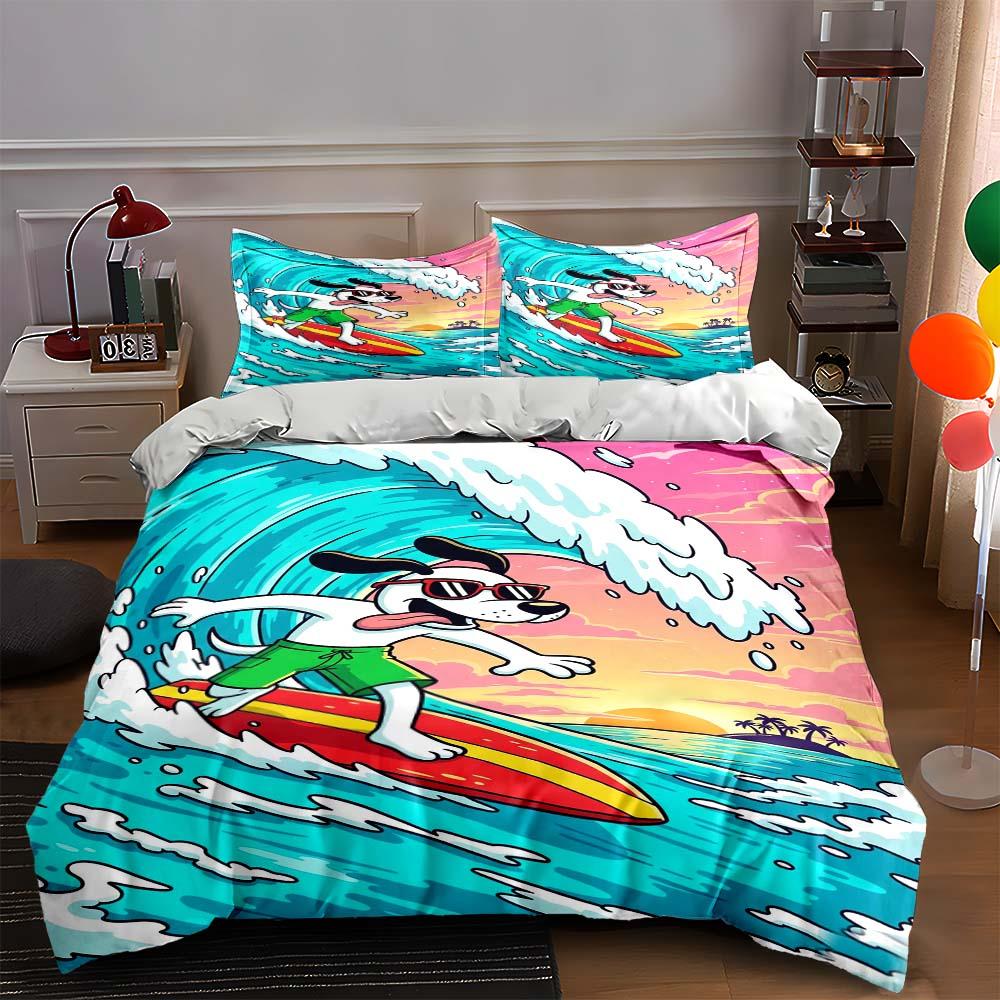 

Surfing dog with waves. Bedding sets Duvet cover sets Duvet covers Pillowcases(1 * Duvet Cover 2 * Pillowcases, without duvet insert) 135x200cm