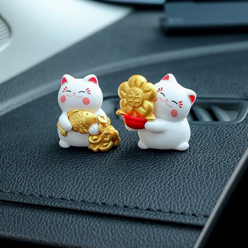 1 Satz Tierfigur Glückskatze Autoornamente Cartoon Chinesisch Glück Reichtum Winkende Katze Modell Desktop Dekoration
