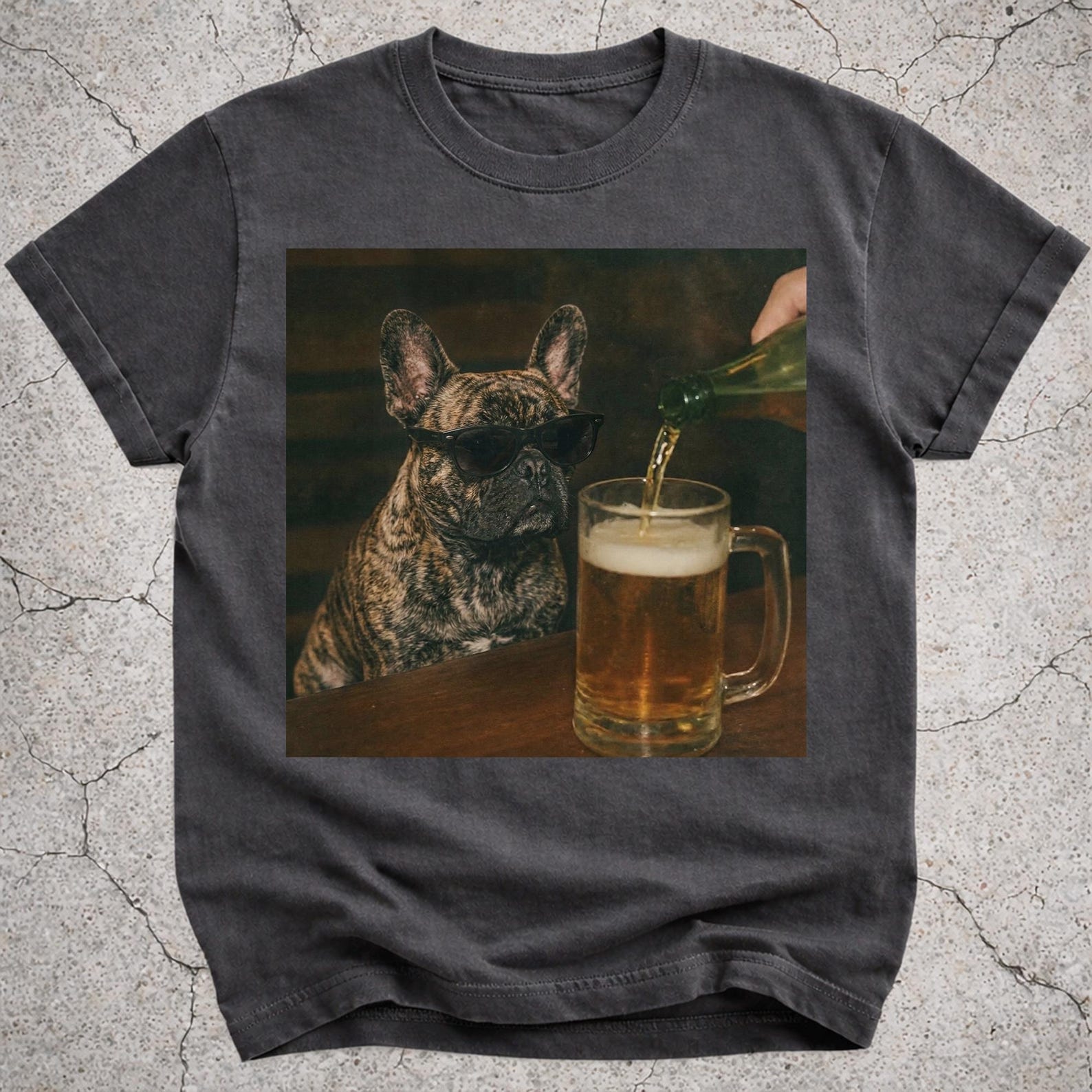 Brindle French Bulldog Drinking Beer Shirt, Funny Frenchie Dog Meme TShirt, Beer Lover Gift, Frenchie Owner Vintage Tee, Silly Novelty Shirt M