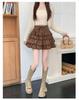Women's Coffee Lace Patchwork Velvet A-Line Skirt - High Waist, Slimming, Autumn/Winter 2025