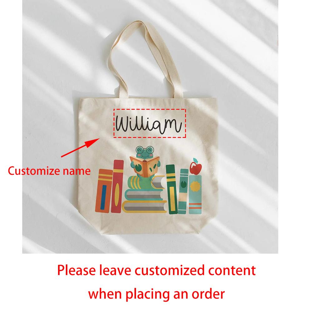 Custom Library Canvas Tote Bag Preschooler Frog Book Bag Birthday Teacher Appreciation Gift Back To School Book Club Event Favor
