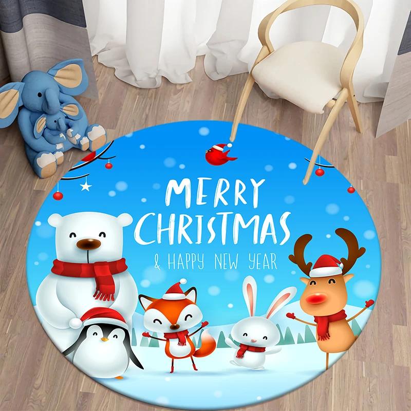 Christmas Decoration Kawaii Printed Round Carpet Home Bedroom Children's Living Room Floor Mat   Anti Slip