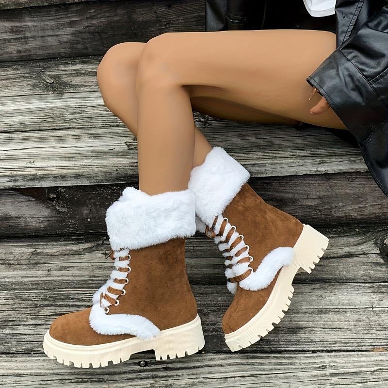 Winter New Thick Bottom Padded Thickened Snow Boots Female Large Size Warm Mid-calf Boots Cotton Shoes Female