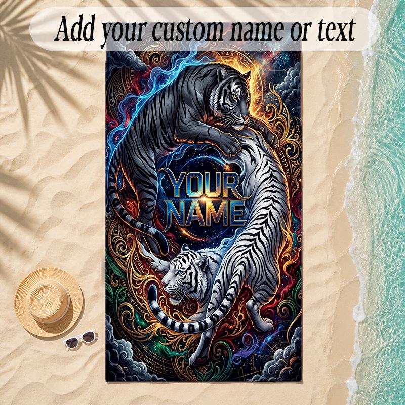 Leopard Theme Soft Beach Towel Personalized Custom Name Text Towel Portable for Beach Pool Travel
