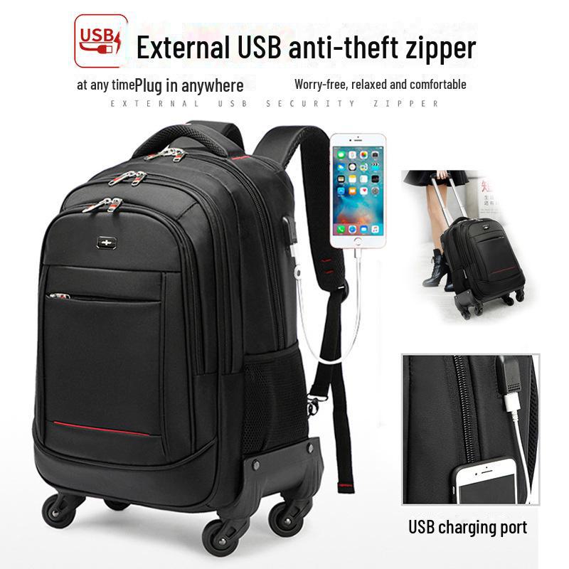 Multifunctional Business Travel Backpack with Detachable Wheels - Large Capacity, Waterproof, and Wear-Resistant.