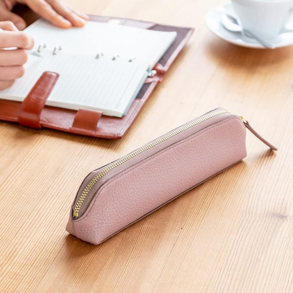 Corale Genuine Italian Leather Triangular Pencil Case with Simple Stylish for Adults Women's Zipper, Design, (Canary Green)