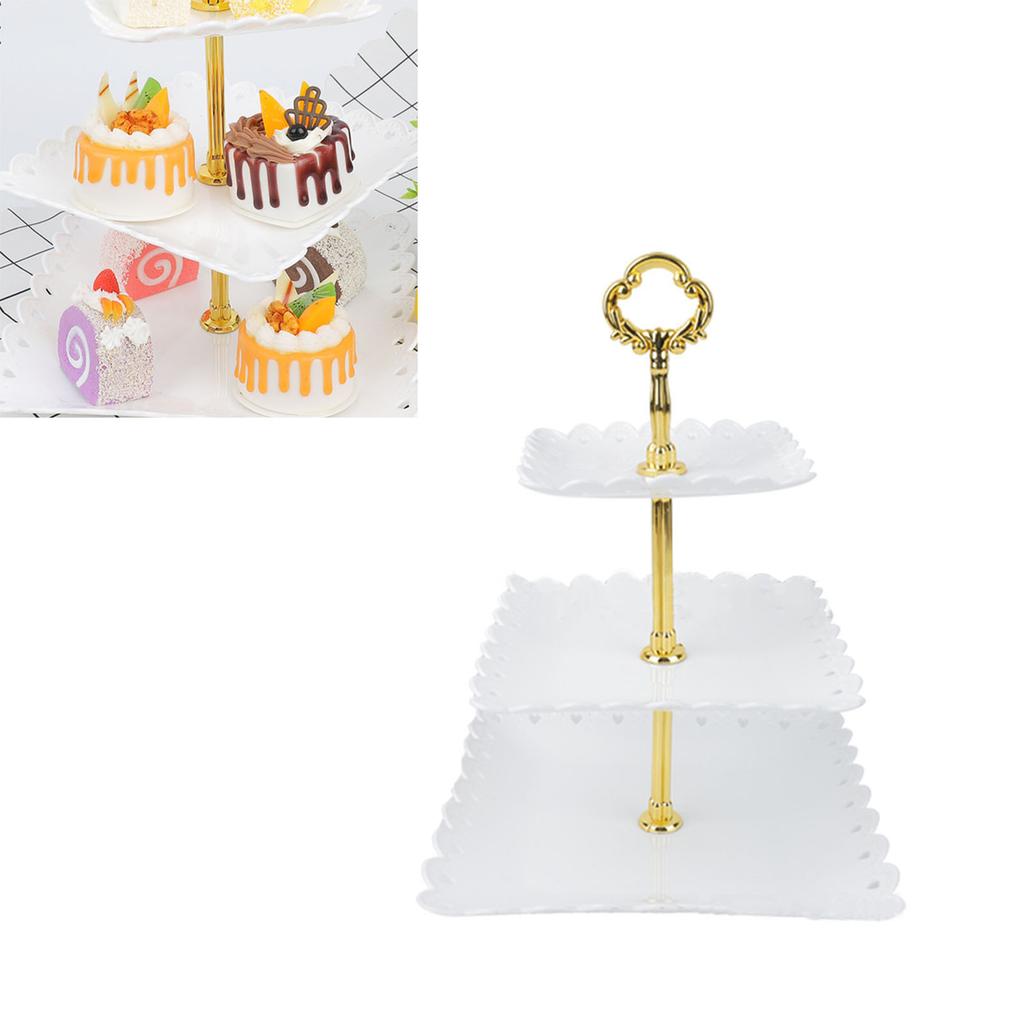 Weißer 3-stöckiger Cupcake-Ständer Stabiler Kunststoff Dekorativ Quadratisch Dessert-Serviertablett Ständer für Hochzeiten