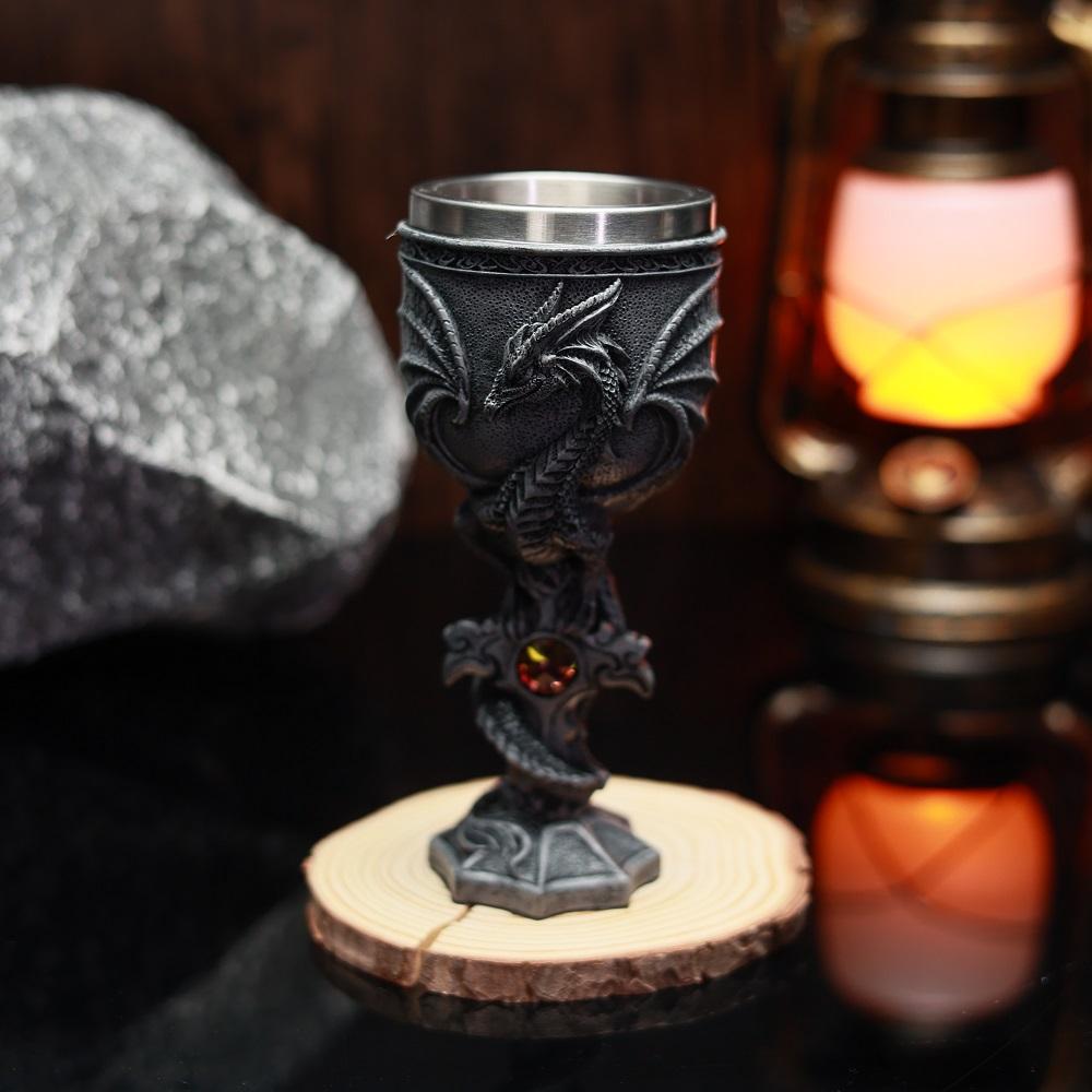 Creative Dragon Series Beer Goblet Stainless Steel Inlaid Resin Hand-painted Theme Party Wine Glass Goblet for Friends Gift