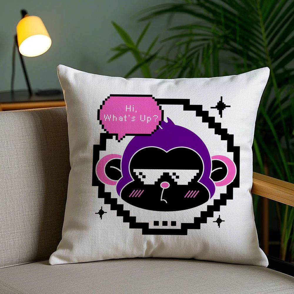 Cartoon Pixel Design Cushion Cover Plush Fabric DoubleSided Printed Invisible Zipper Sofa Pillow Case Home Bedroom Decor