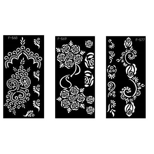 3 Sheets Tattoo Plaque Style henné et fleurs Designs à usage unique Henna Party 3B