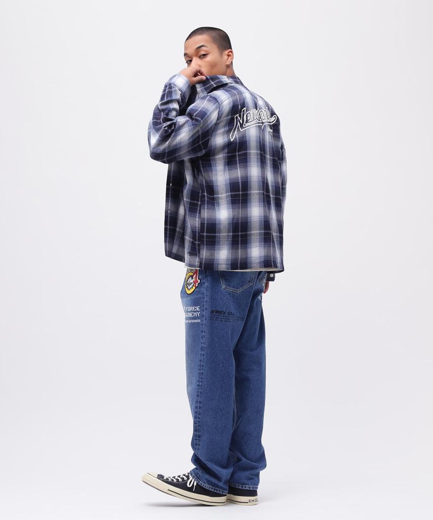 Avirex OMBRE CHECK SHIRT NYC Long Sleeve Ombre Check New York Size L Shirt, City, Men's, (110), Blue, 783-5120007