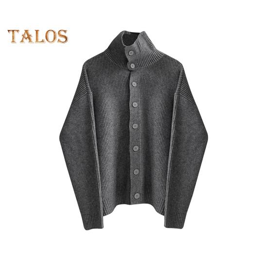 

Осень-зима мужской свитер кардиган с высоким воротником и защитой шеи трикотаж плотный эластичный с длинными рукавами свободный теплый однотонный трикотаж повседневная одежда свитер пальто M серый