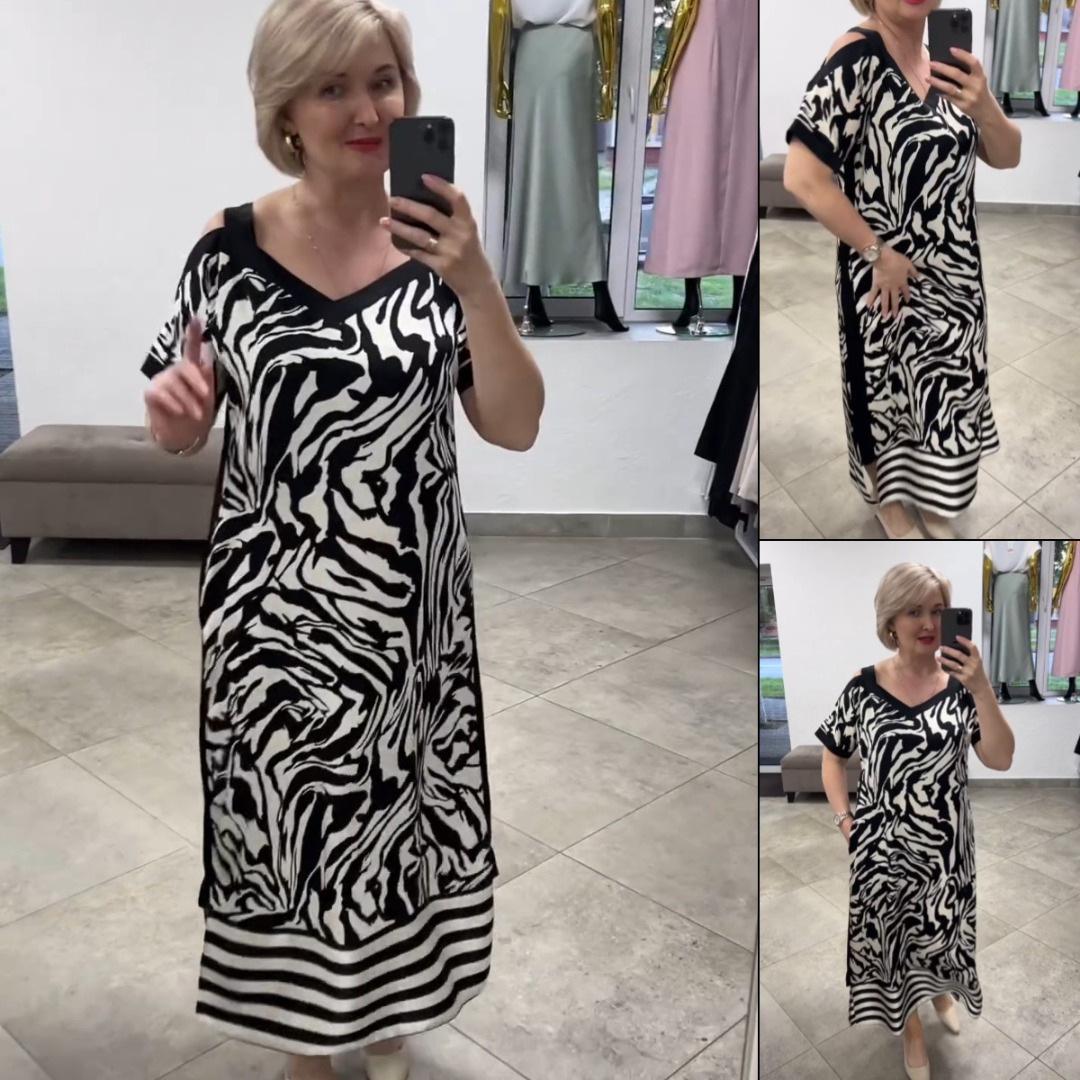 

2025 European & American V-neck Floral Spliced Short-sleeve High-waisted Long Dress XXL