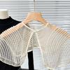 Perspective Sheer Mesh Mini Capelet Women Pearls Beading Fake Collar Shawl Scarf