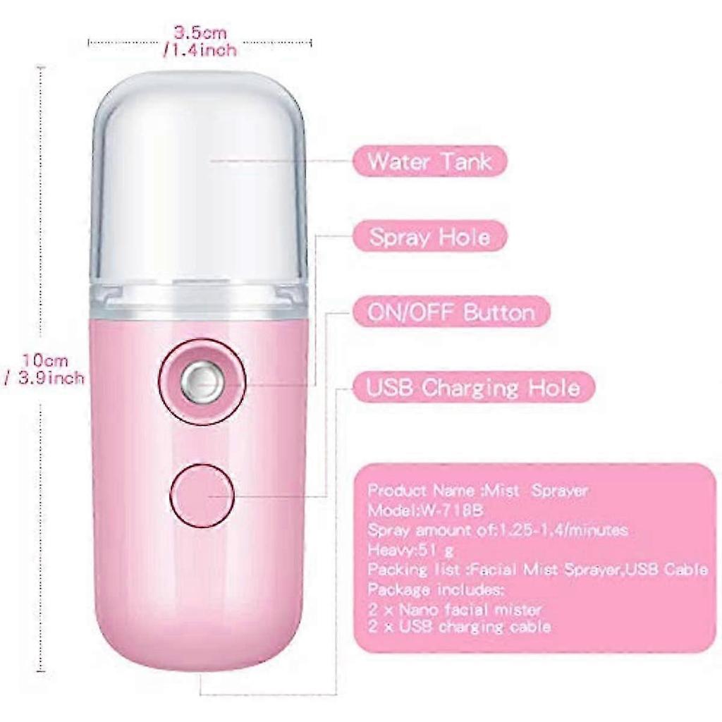 2 Pieces Nano Facial Mister 30ml Portable Mini Face Mist Handy Steamer USB Mist Hand Eyelash Extensions Atomization Machine for Facial Hydrating 25-26