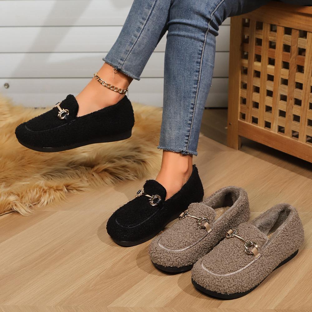 34-41 Big Size Lambwool Moccasins Femme Curly Sheep Fur Flats Woman Warm Plush Loafers Winter Cotton Shoes Women Furry Snow Boot