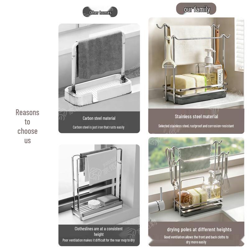 Jiabaili Stainless Steel No-Drill Sink Organizer