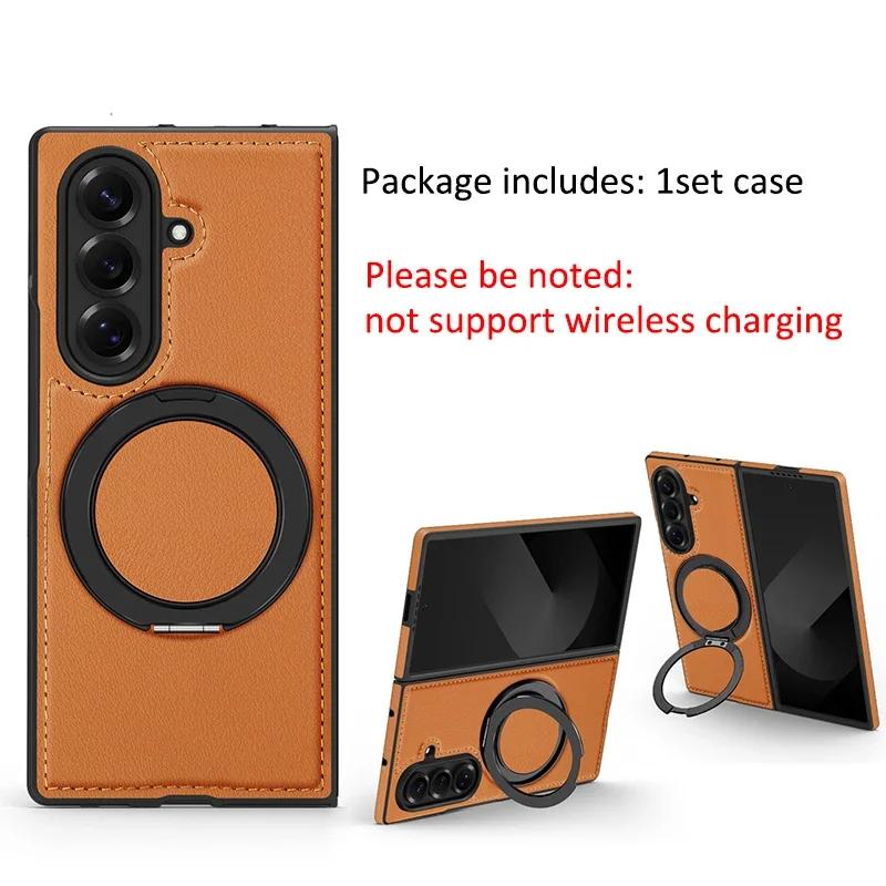 

High Quality Business Sle Bla Leather Metal Stand Phone Case for Samsung Galaxy Z Fold 7 6 5 4 3 Magnetic Holder Protect Cover Galaxy Z Fold6 коричневий