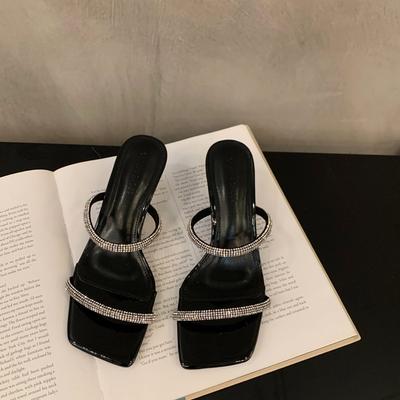 High-end Rhinestone Slippers Women Wear Summer 2024 New French Fairy Fashion High-heeled Sandals