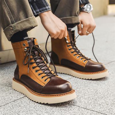 Stivali Alti da Uomo in Pelle con Lacci alla Moda Nuovo Arrivo Stivali da Motociclista Uomo Outdoor Fondo Spesso Punta Rotonda Sneakers Alte da Uomo