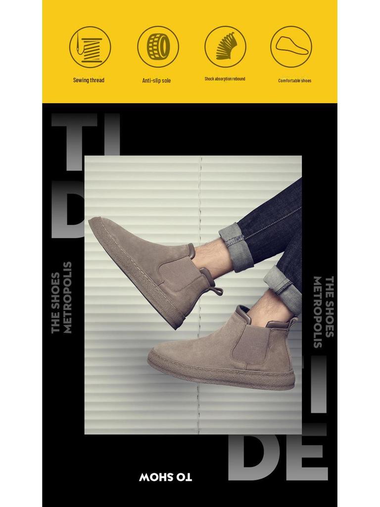 Men's 2024 Autumn/Winter High-Top Suede Leather Martin Boots: Thick-Soled, Retro Slip-On Motorcycle Style with Extra Warmth